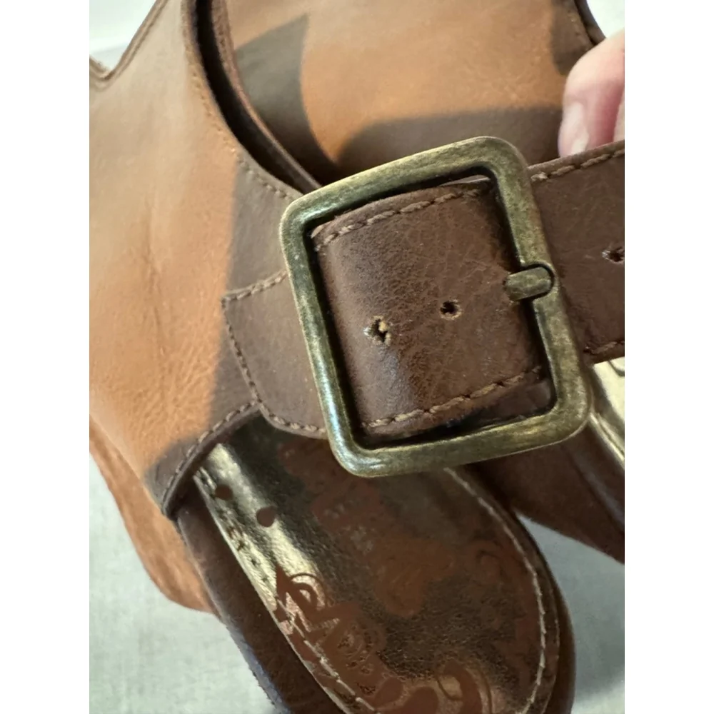 Women's BRASH Brown platform Wedge slingback Sandals Size 10